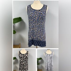 LOGO Lori Goldstein Tank Top L Lot of 3 Blue Animal Print, Black Floral, Gray